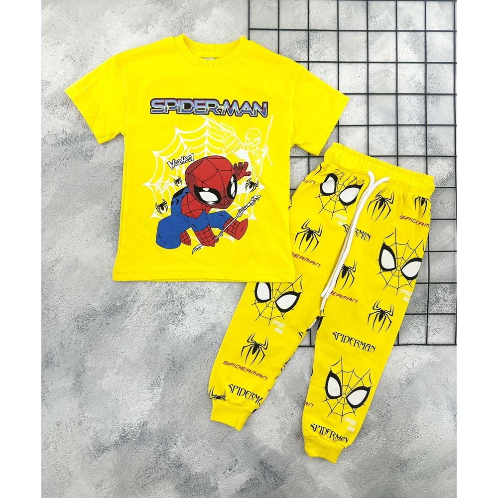 ZR 7025 ÖRÜMCEK ADAM BASKILI TAKIM (3-8 YAŞ) - SARI - 7-8 YAŞ