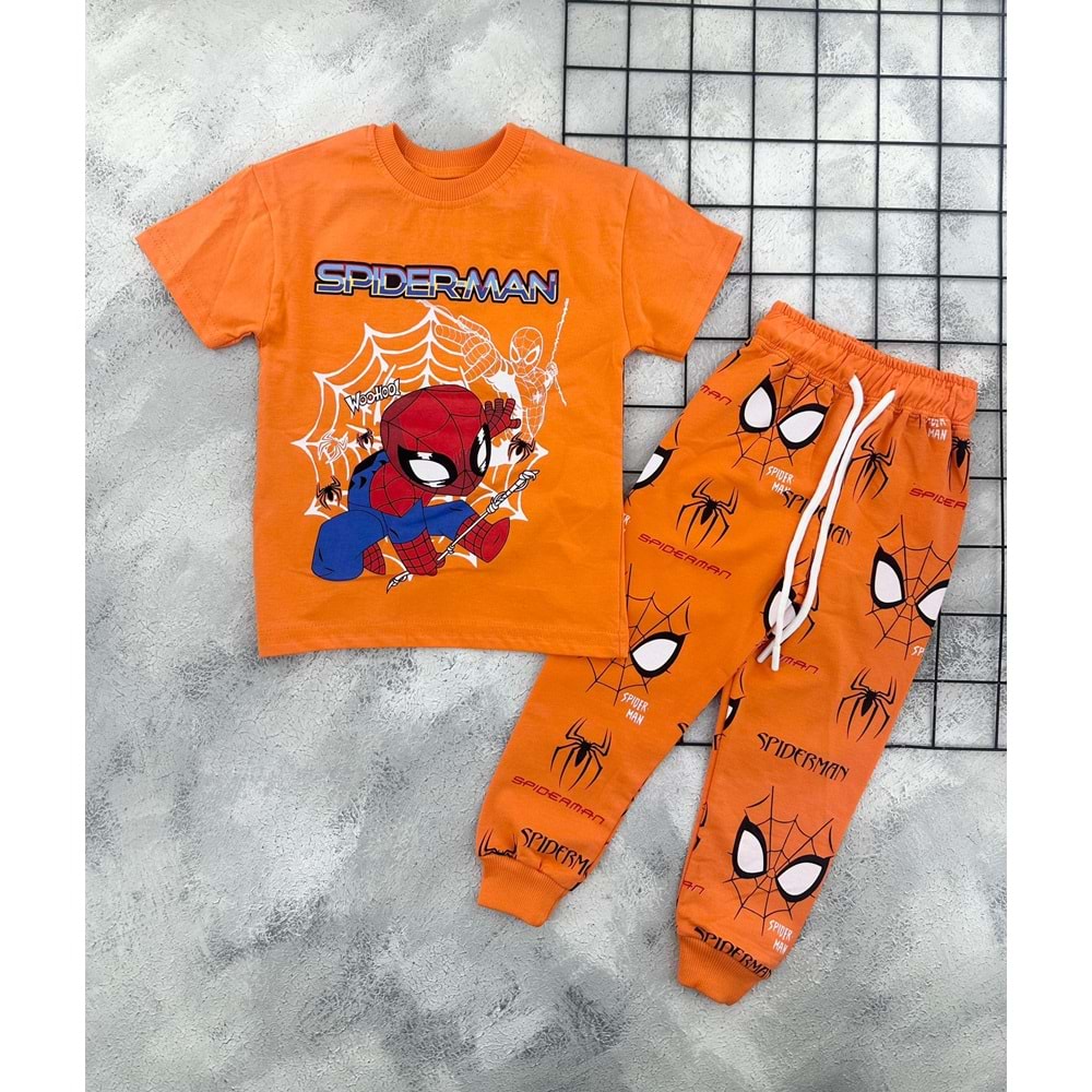 ZR 7025 ÖRÜMCEK ADAM BASKILI TAKIM (3-8 YAŞ) - TURUNCU - 4-5 YAŞ