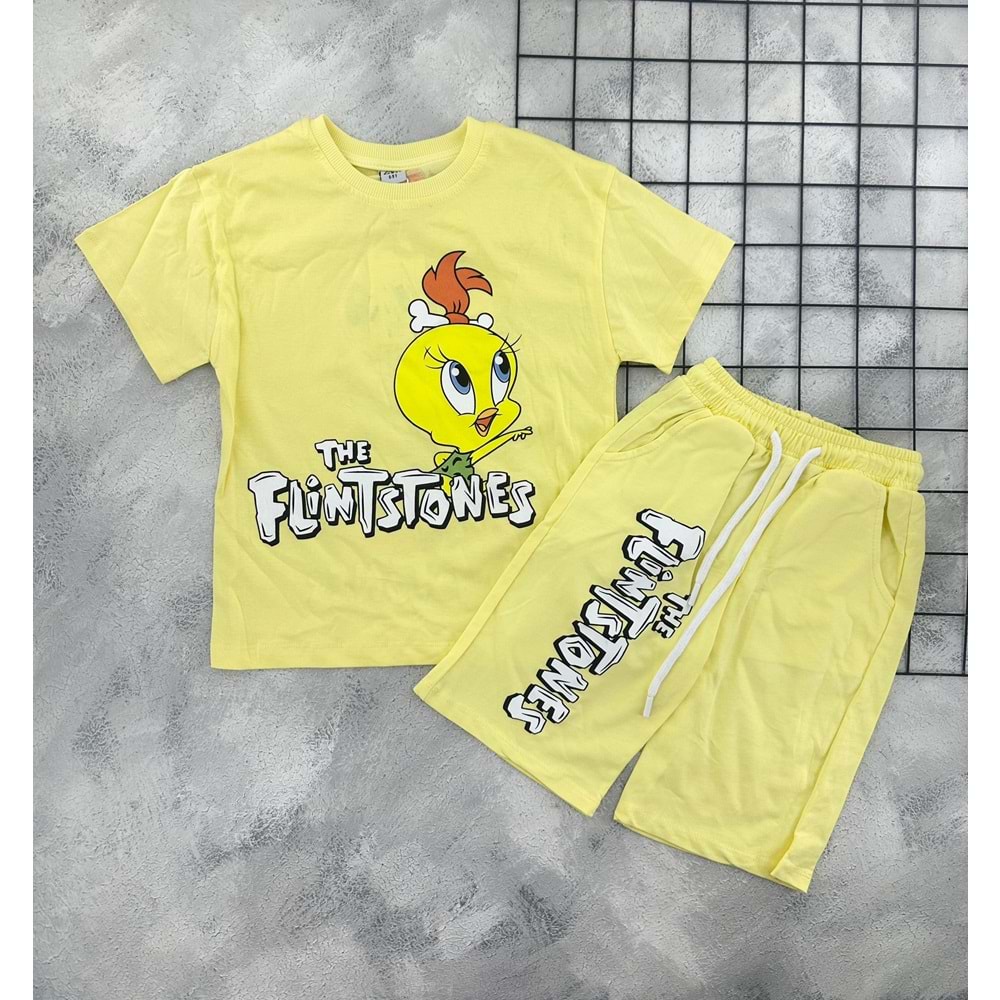 ZR 7029 TWEETY BASKILI ŞORT TAKIM - SARI - 9-10 YAŞ