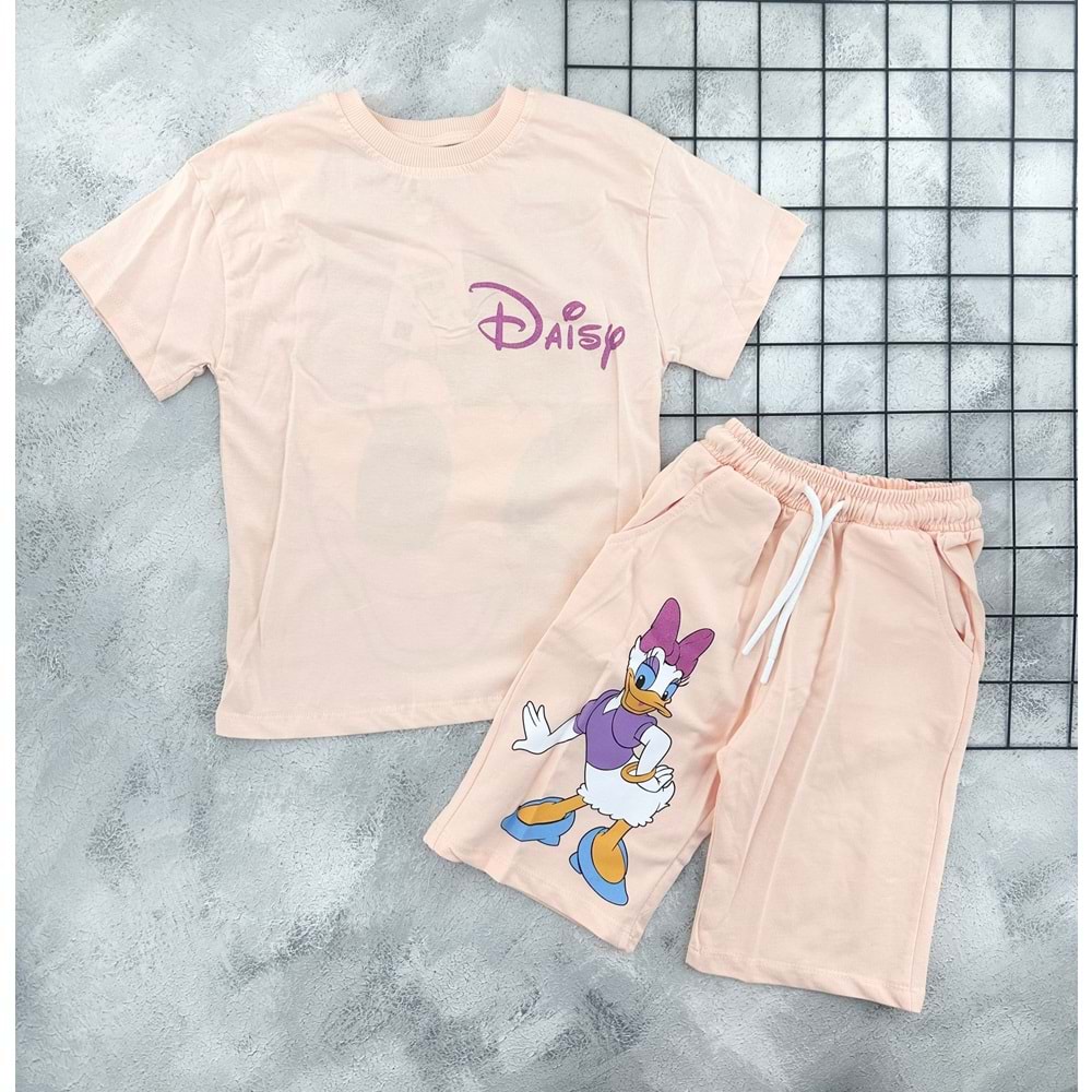 ZR 7030 DAİSY SIRT BASKILI ŞORT TAKIM - SOMON - 11-12 YAŞ