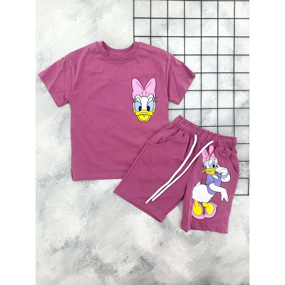 ZR 7031 DAİSY DUCK BASKILI ŞORT TAKIM - MÜRDÜM - 3-4 YAŞ