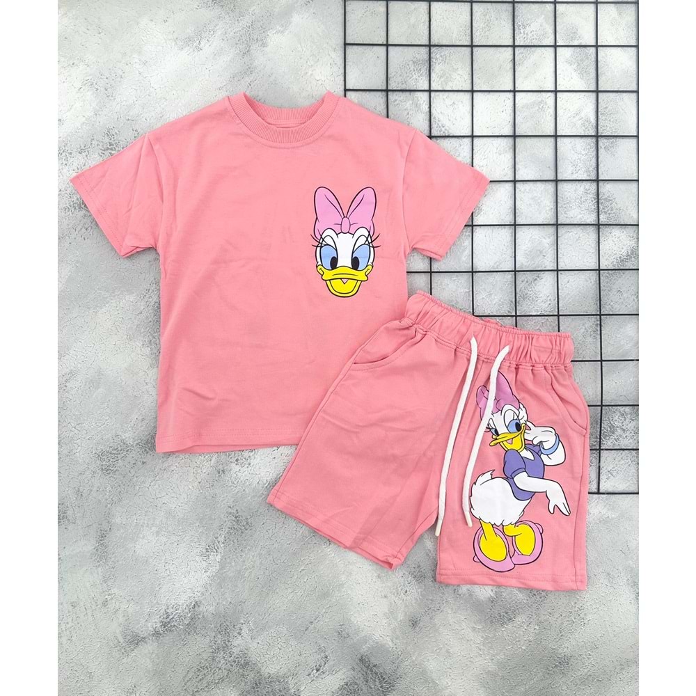 ZR 7031 DAİSY DUCK BASKILI ŞORT TAKIM - PEMBE - 6-7 YAŞ