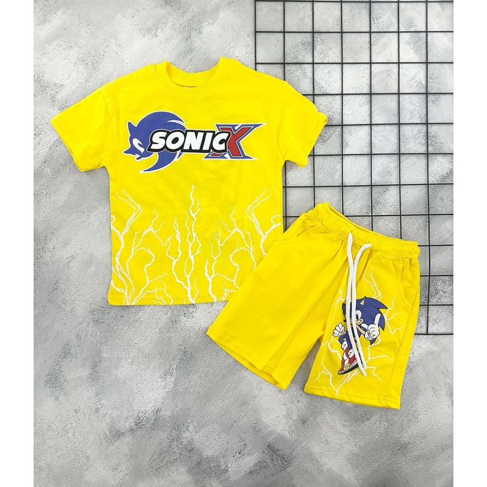 ZR 7033 SONİC BASKILI ŞORT TAKIM - SARI - 7-8 YAŞ