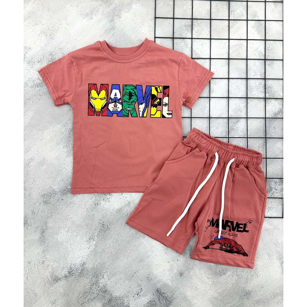 ZR 7035 MARVEL BASKILI ŞORT TAKIM - KİREMİT - 5-6 YAŞ