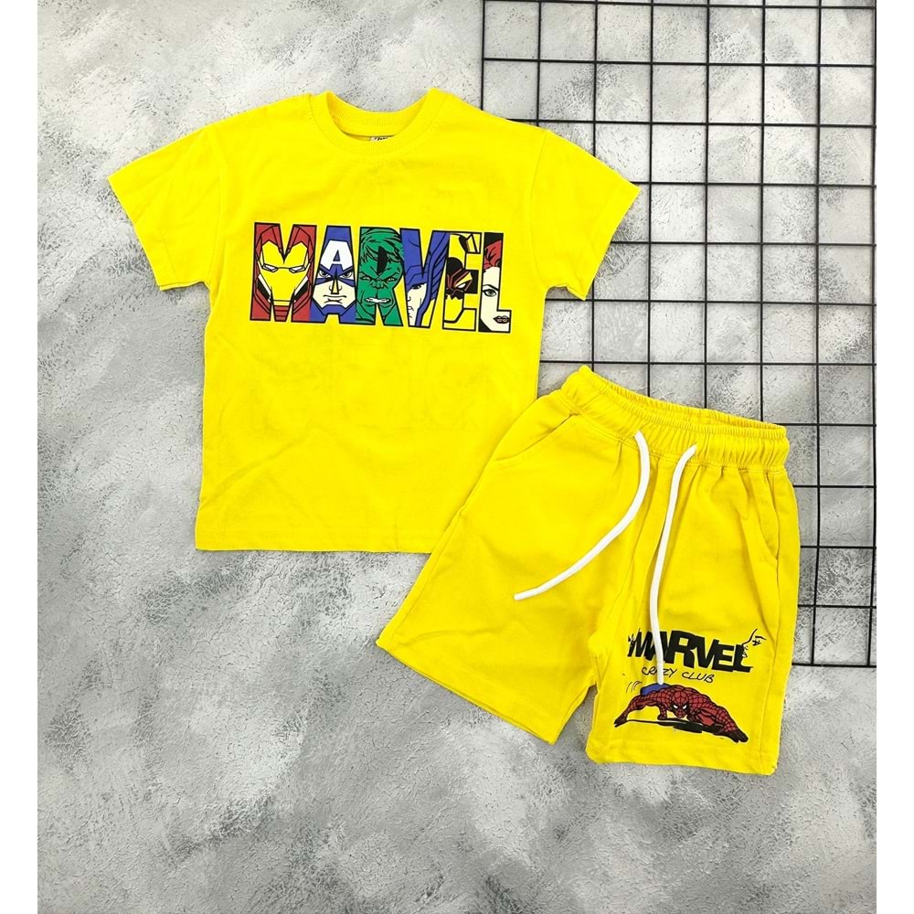 ZR 7035 MARVEL BASKILI ŞORT TAKIM - SARI - 6-7 YAŞ