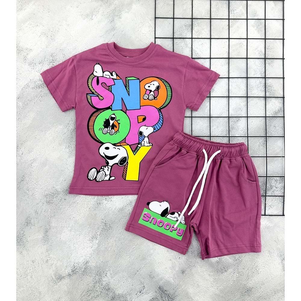 ZR 7037 SNOOPY BASKILI ŞORT TAKIM - MÜRDÜM - 5-6 YAŞ