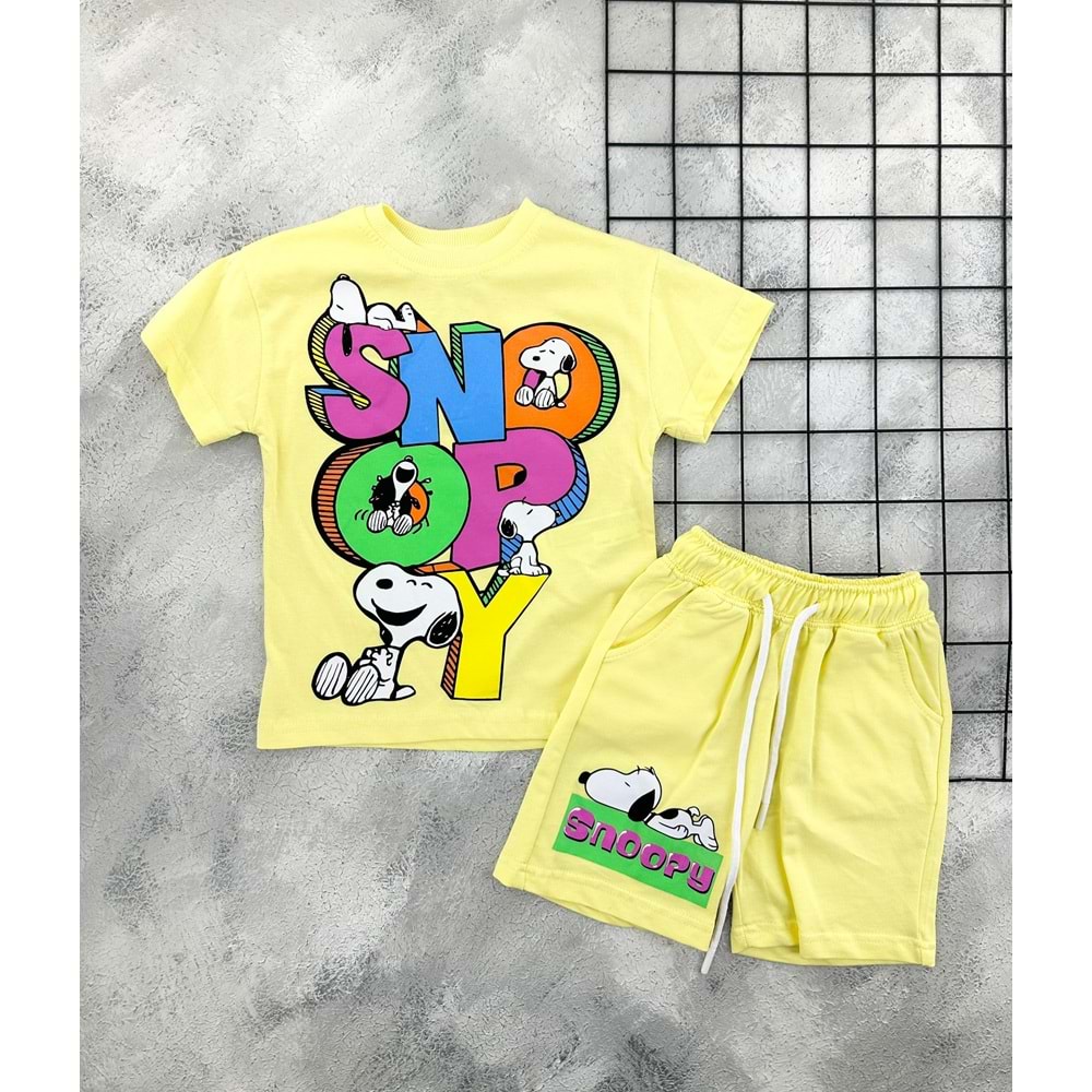 ZR 7037 SNOOPY BASKILI ŞORT TAKIM - SARI - 7-8 YAŞ