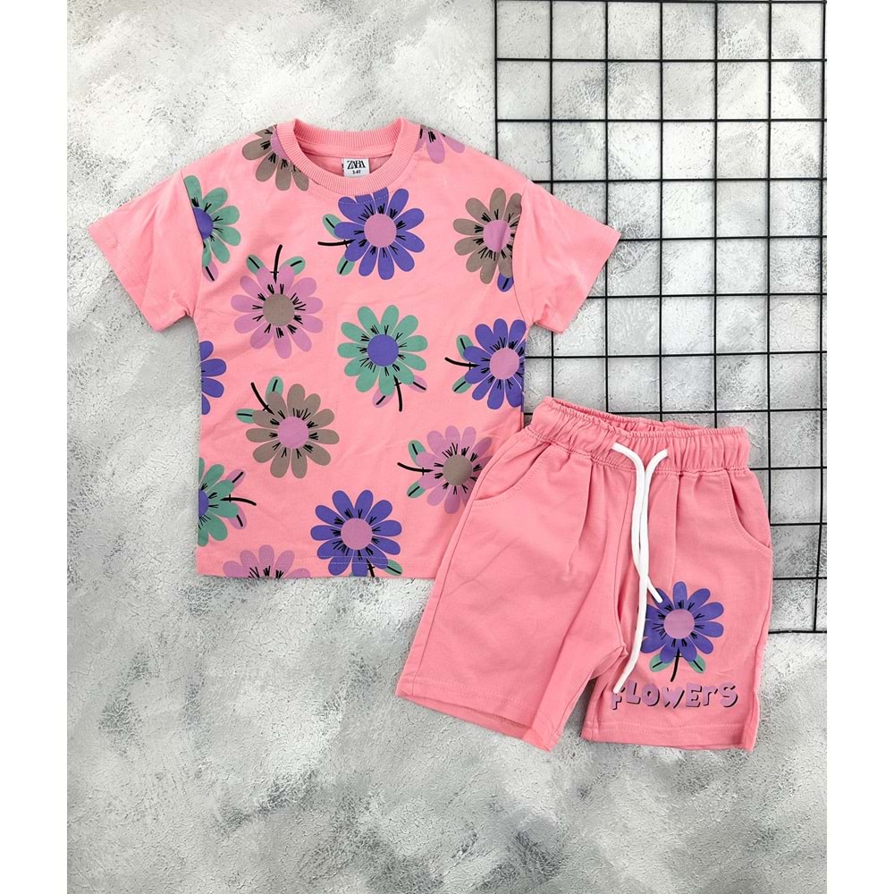 ZR 7039 PAPATYA BASKILI ŞORT TAKIM - YAVRUAĞZI - 3-4 YAŞ