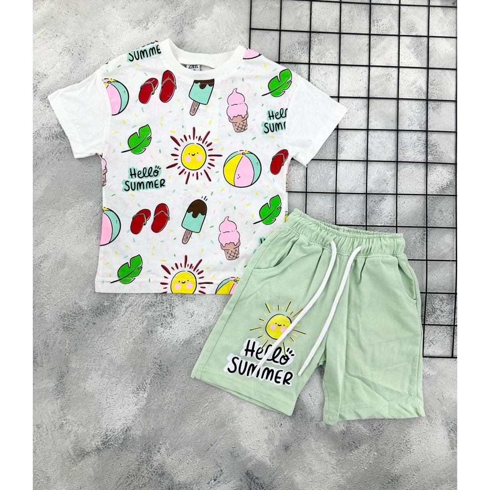 ZR 7040 DONDURMA BASKILI ŞORT TAKIM - MİND - 3-4 YAŞ