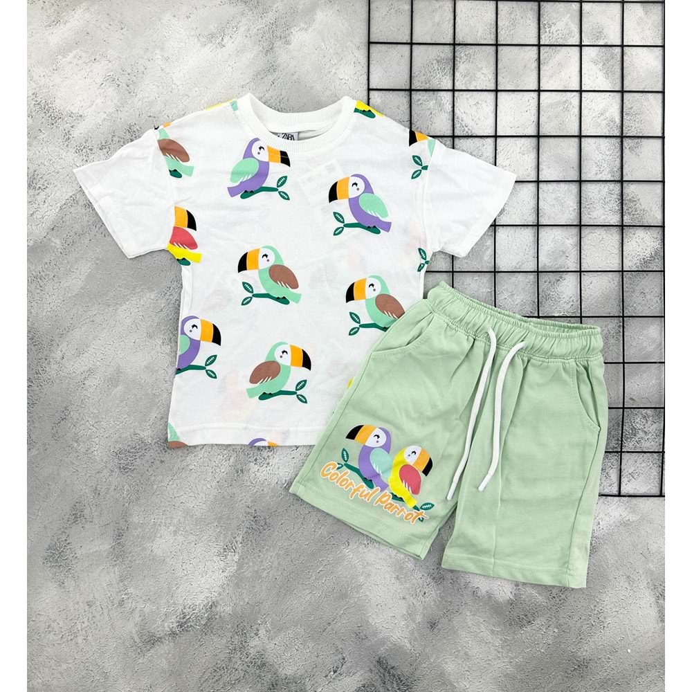 ZR 7041 KUŞ BASKILI ŞORT TAKIM - MİND - 3-4 YAŞ