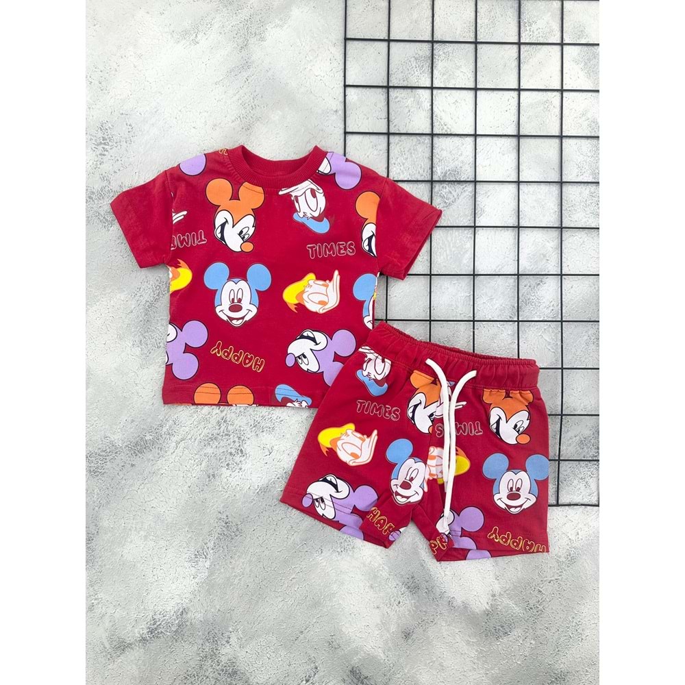 ZR 7048 MİCKEY DONALD KAFA ŞORT TAKIM - KIRMIZI - 12 AY