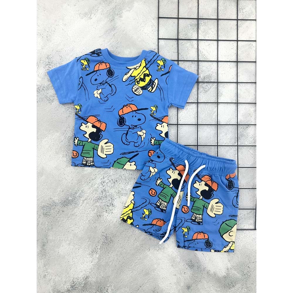 ZR 7049 SNOOPY BASKILI ŞORT TAKIM - MAVİ - 6 AY
