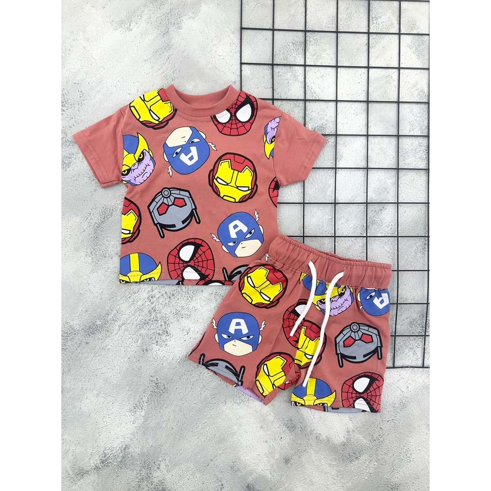 ZR 7050 MARVEL KAFALAR BASKILI ŞORT TAKIM - KİREMİT - 18 AY