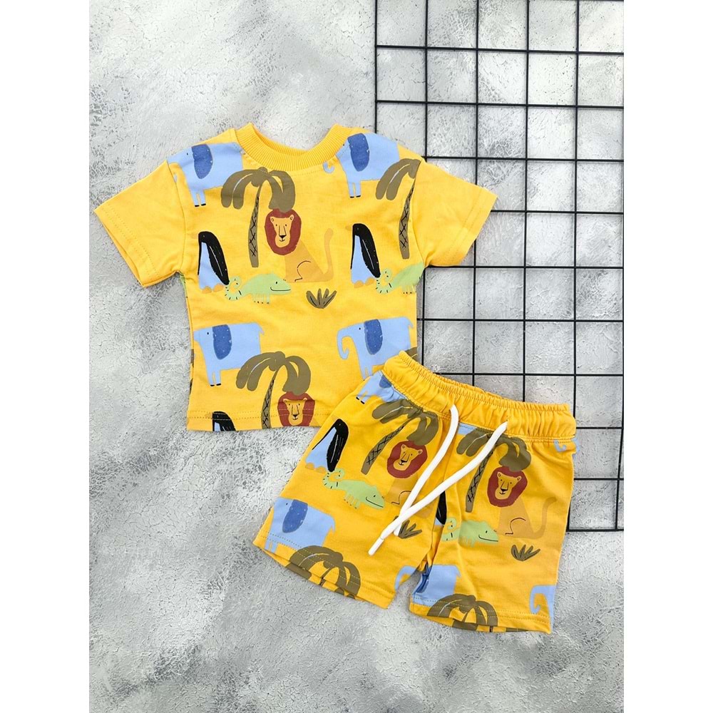 ZR 7051 HAYVAN BASKILI ŞORT TAKIM - SARI - 18 AY