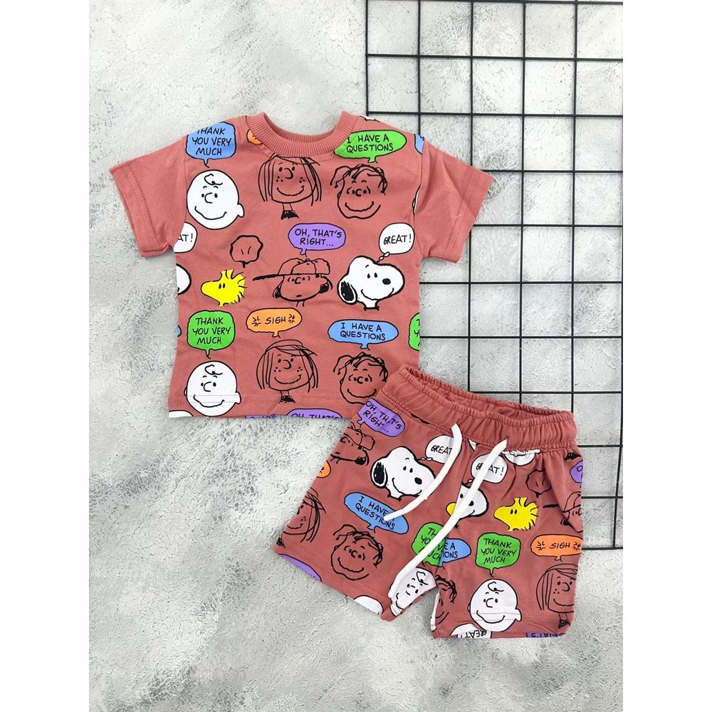 ZR 7052 SNOOPY BASKILI ŞORT TAKIM - KİREMİT - 6 AY