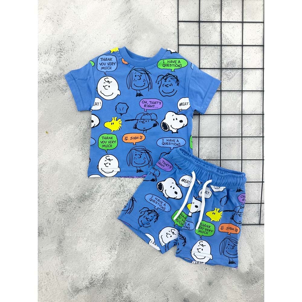 ZR 7052 SNOOPY BASKILI ŞORT TAKIM - MAVİ - 18 AY