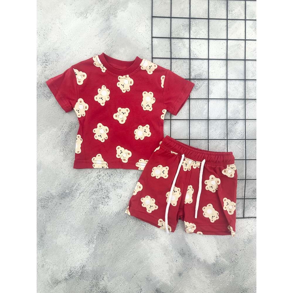 ZR 7053 AYICIK BASKILI ŞORT TAKIM - KIRMIZI - 6 AY