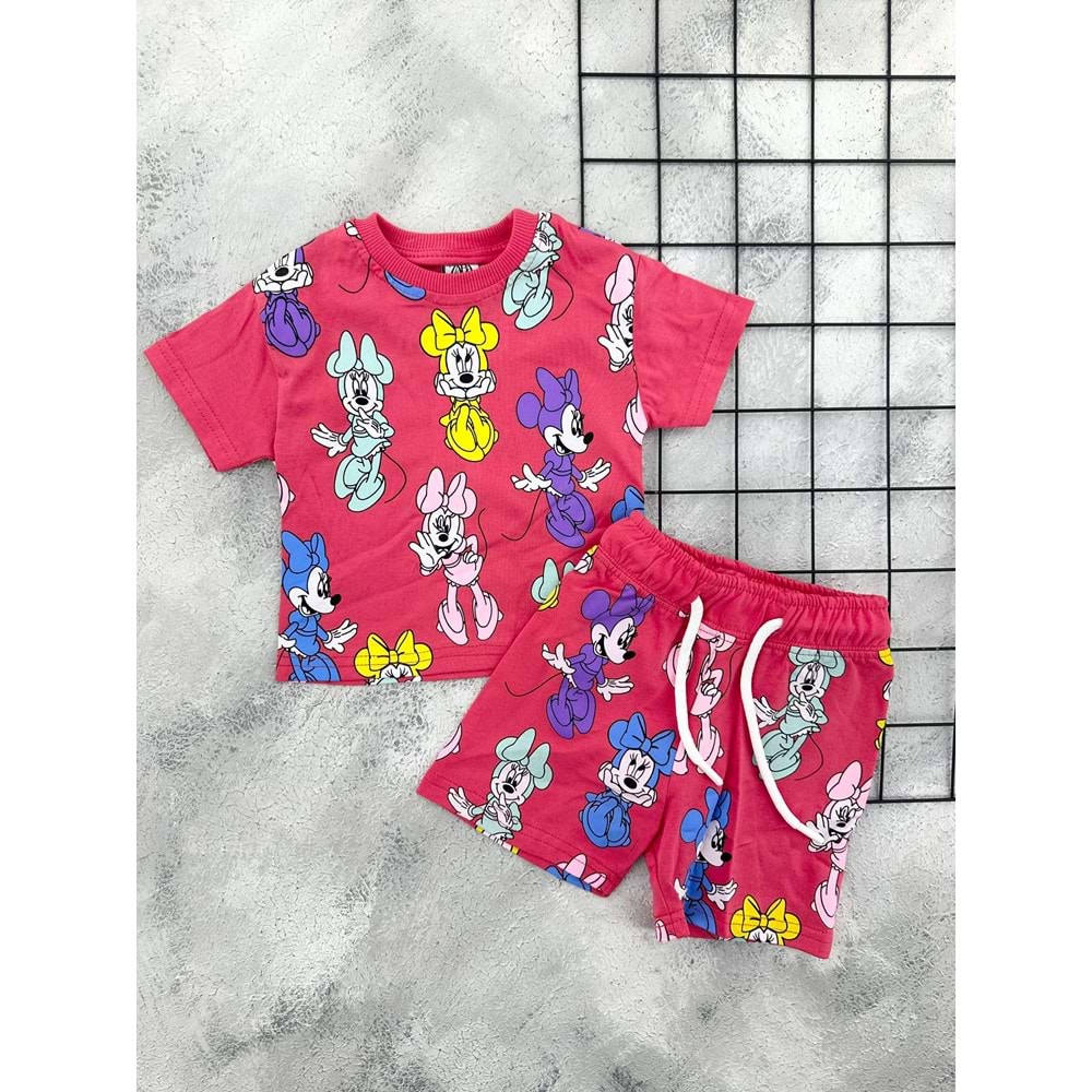 ZR 7046 MİNNİE BASKILI ŞORT TAKIM - KIRMIZI - 9 AY