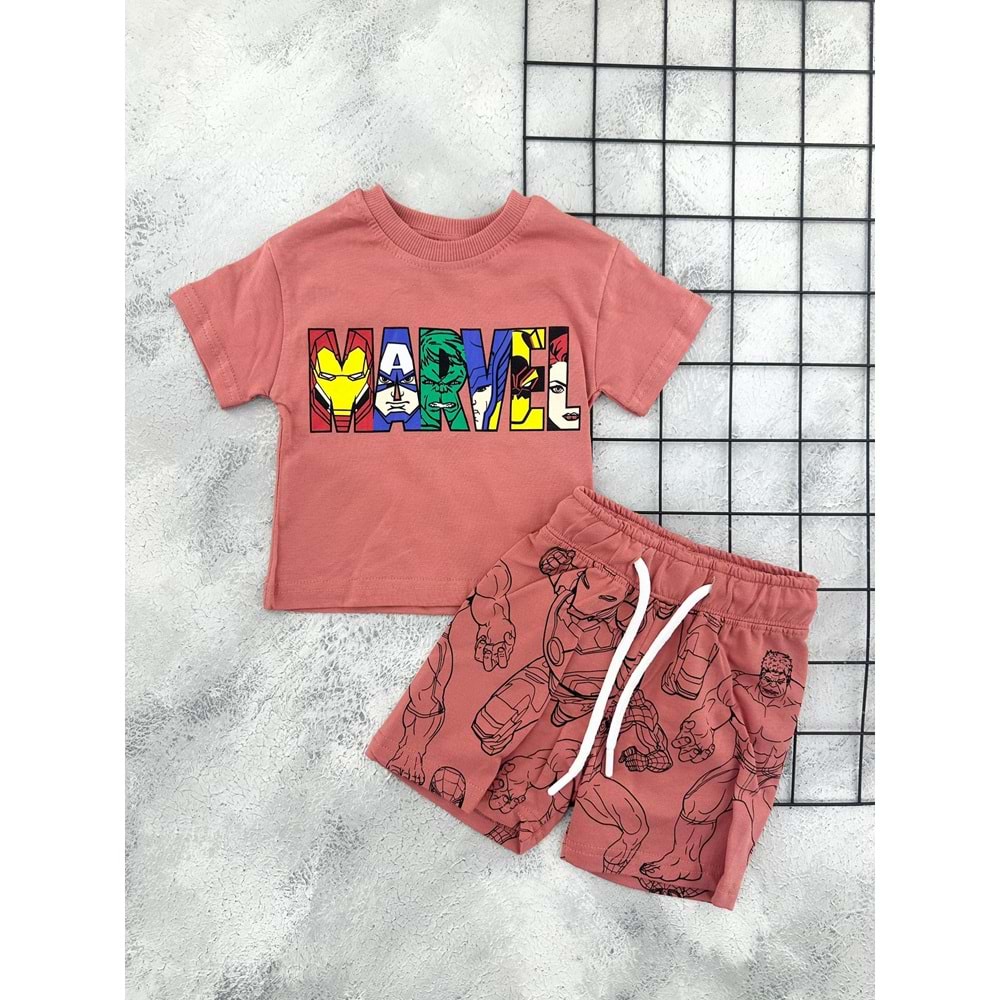 ZR 7044 MARVEL BASKILI ŞORT TAKIM - KİREMİT - 9 AY