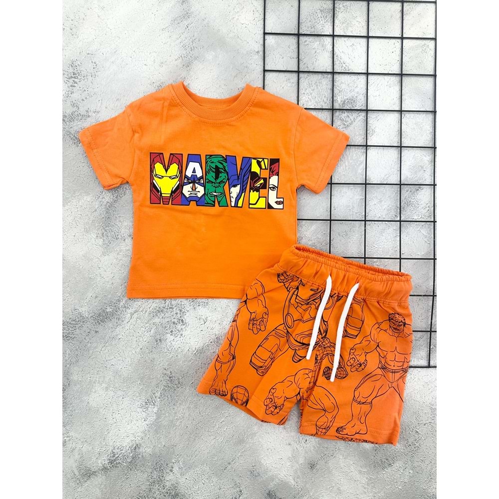 ZR 7044 MARVEL BASKILI ŞORT TAKIM - TURUNCU - 12 AY