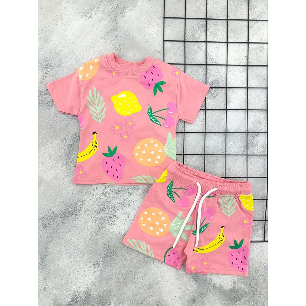 ZR 7045 MEYVE BASKILI ŞORT TAKIM - SOMON - 18 AY