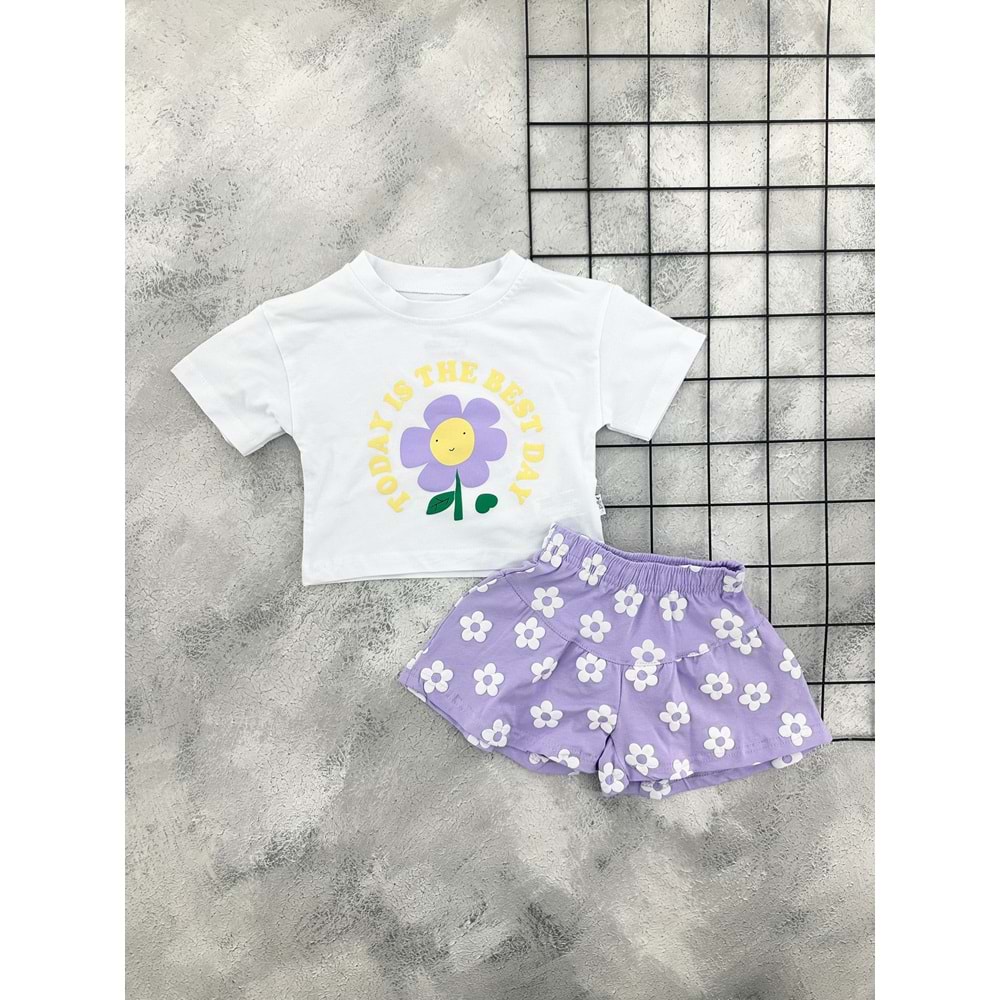 NAZAR 26545 PAPATYA BASKILI ŞORT TAKIM - LİLA - 9 AY