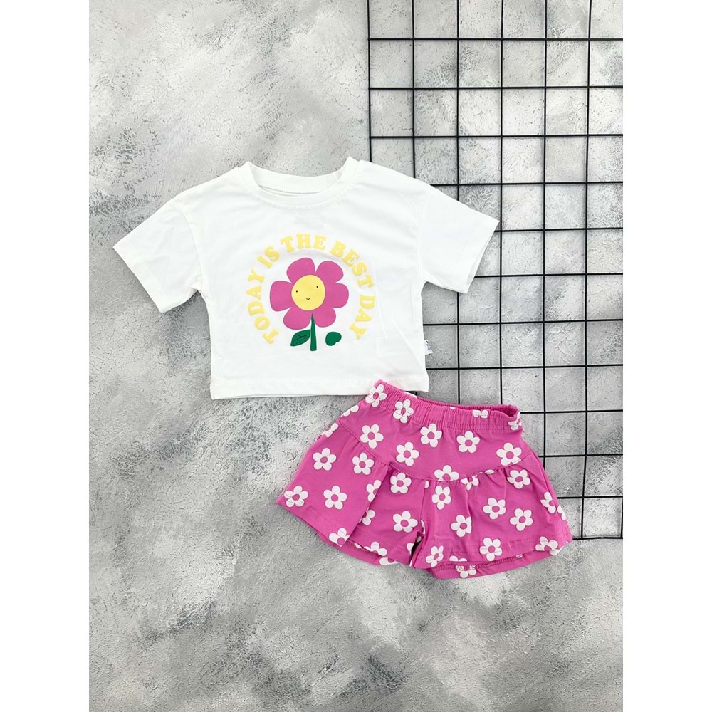 NAZAR 26545 PAPATYA BASKILI ŞORT TAKIM - PEMBE - 12 AY
