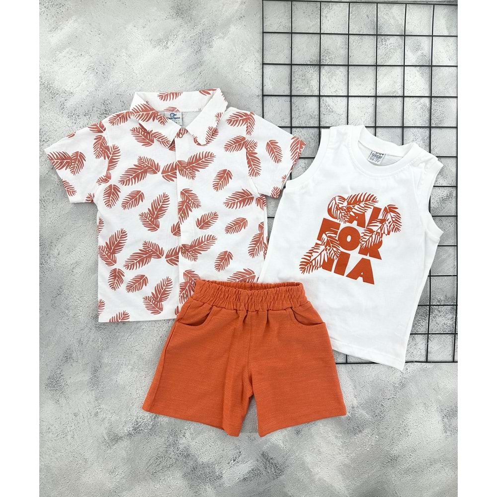 NAZAR 26523 YAPRAK BASKILI ŞORT TAKIM - TURUNCU - 4 YAŞ