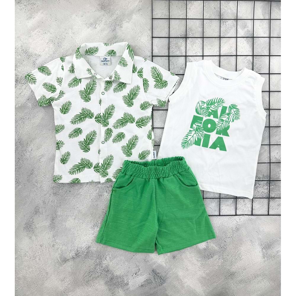 NAZAR 26523 YAPRAK BASKILI ŞORT TAKIM - YEŞİL - 3 YAŞ