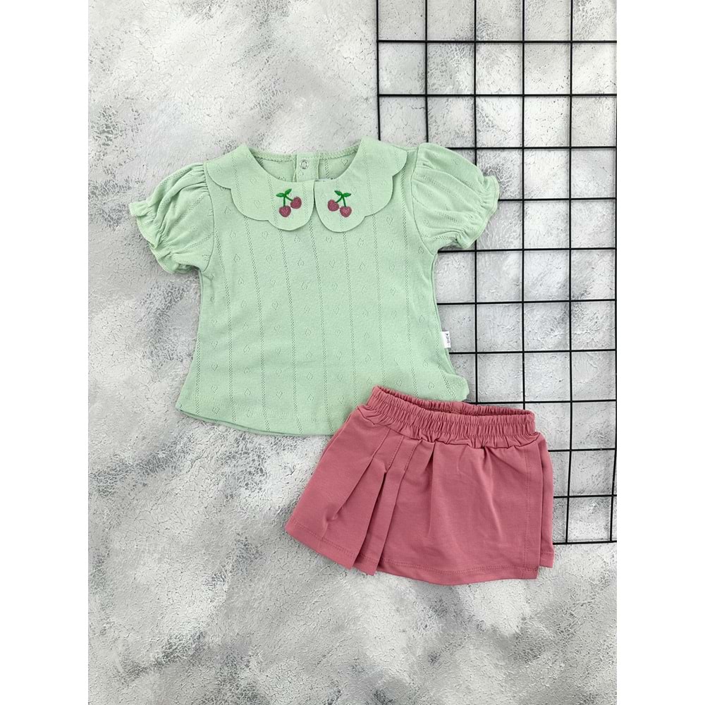 NAZAR 26338 KİRAZ NAKIŞ YAKA ŞORT TAKIM - MİND - 9 AY