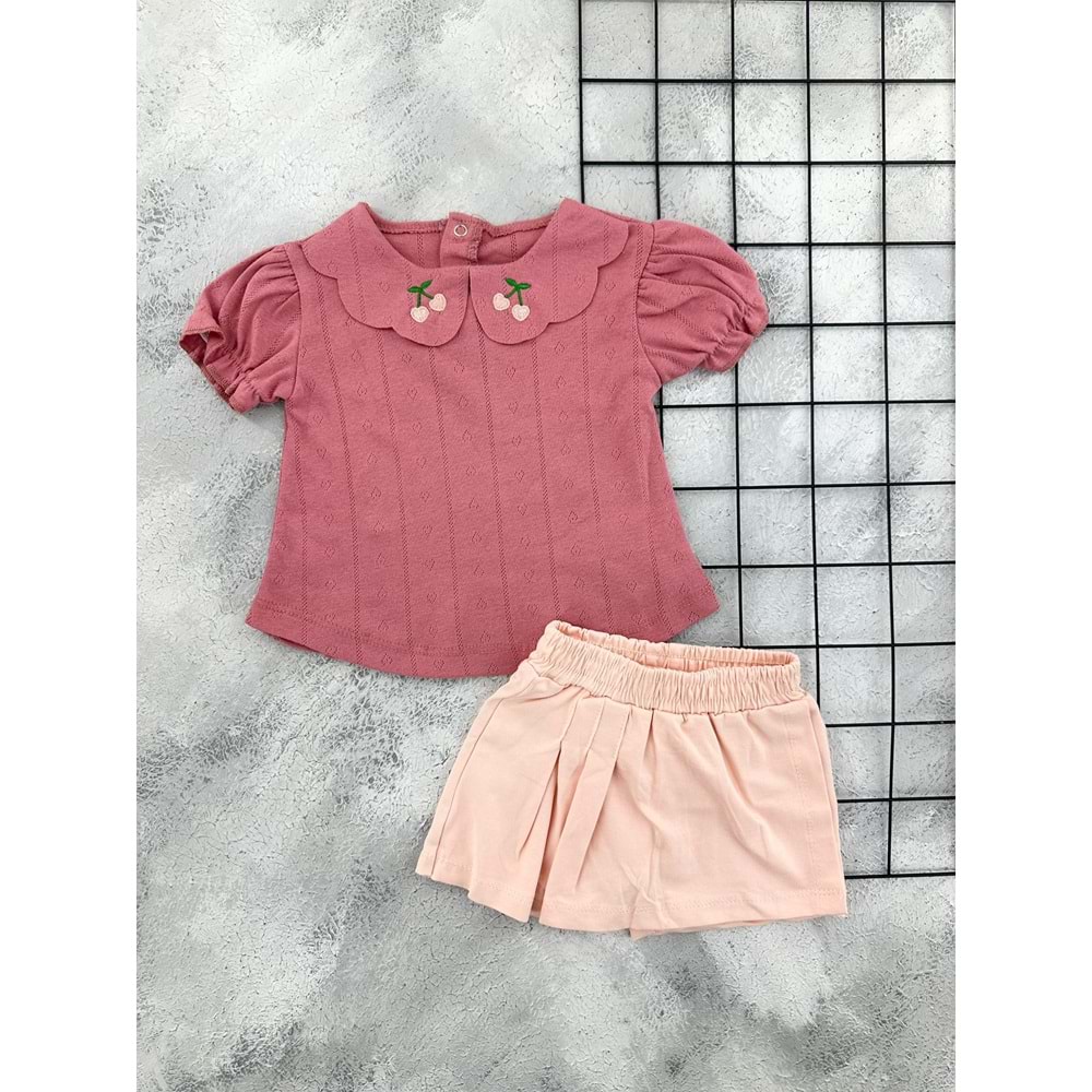 NAZAR 26338 KİRAZ NAKIŞ YAKA ŞORT TAKIM - MÜRDÜM - 9 AY