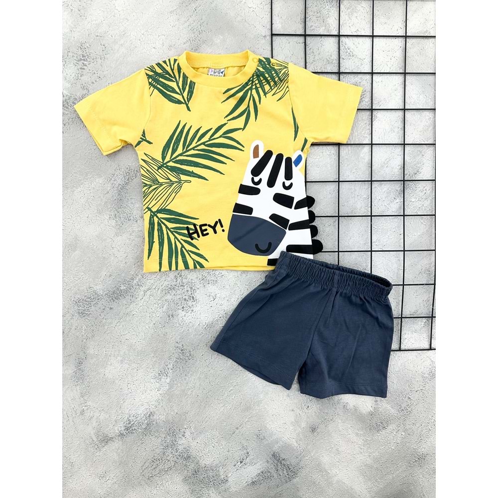 NAZAR 26290 ZEBRA BASKILI ŞORT TAKIM - SARI - 9 AY