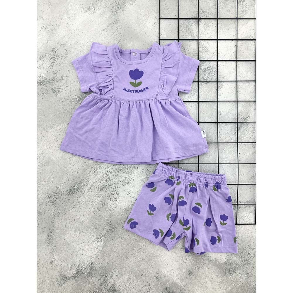 NAZAR 26566 LALE BASKILI ŞORT TAKIM - LİLA - 9 AY