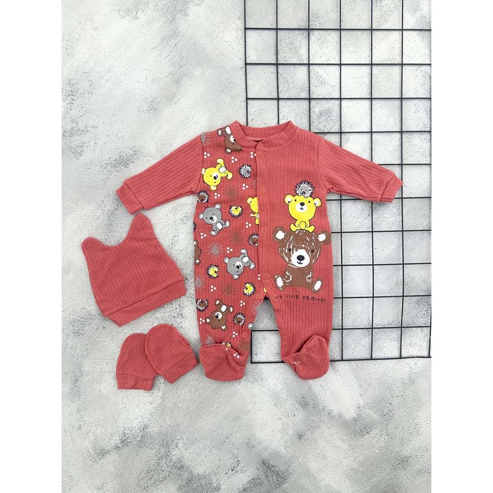 BEYZİ KİDS AYICIKLI TULUM SET - KİREMİT - 6-9 AY