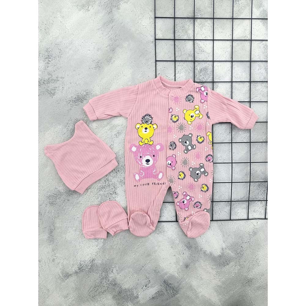 BEYZİ KİDS AYICIKLI TULUM SET - PUDRA - 3-6 AY