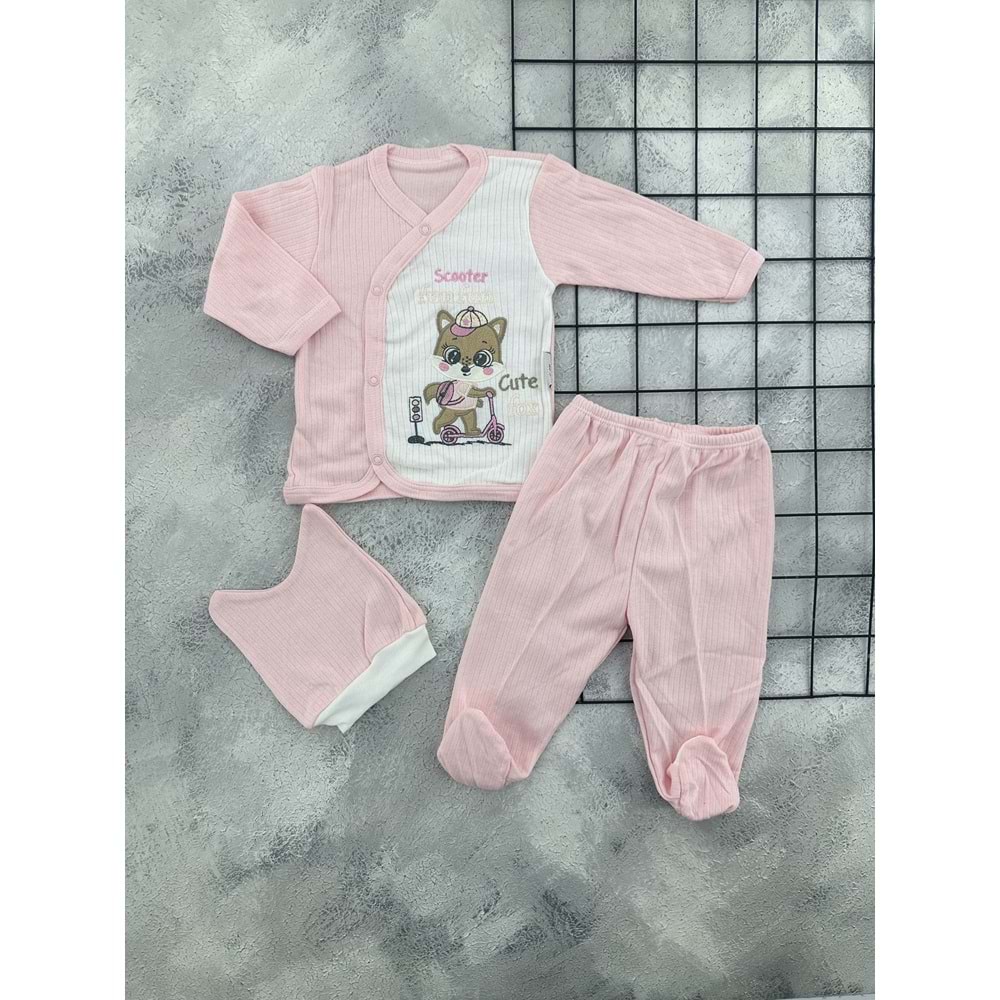 BEYZİ KİDS SCOOTER KEDİ NAKIŞLI 3 ZÜ ZIBIN SET - PEMBE - 0-3 AY