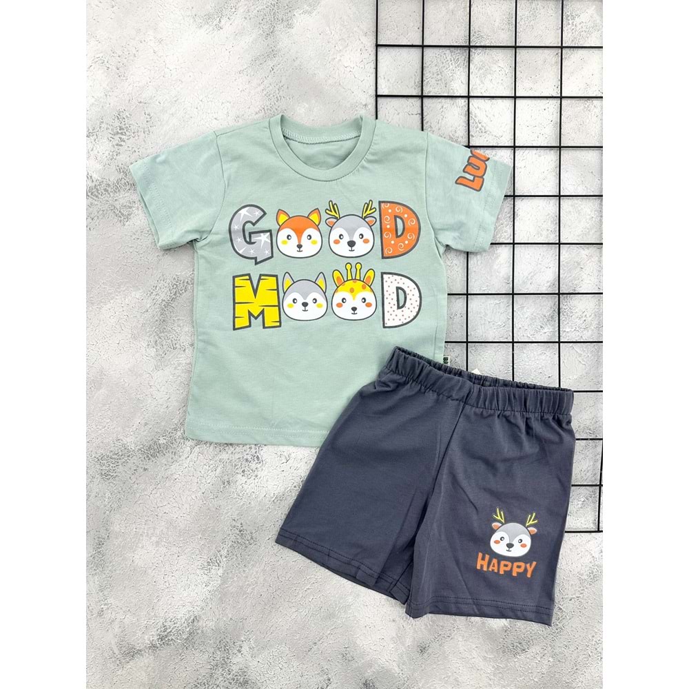 BAMBU 61418 GOOD MOOD BASKILI ŞORT TAKIM (1-4 YAŞ) - MİND - 3 YAŞ