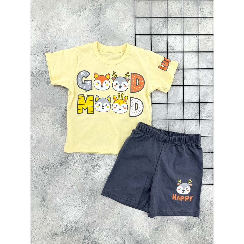 BAMBU 61418 GOOD MOOD BASKILI ŞORT TAKIM (1-4 YAŞ) - SARI - 1 YAŞ