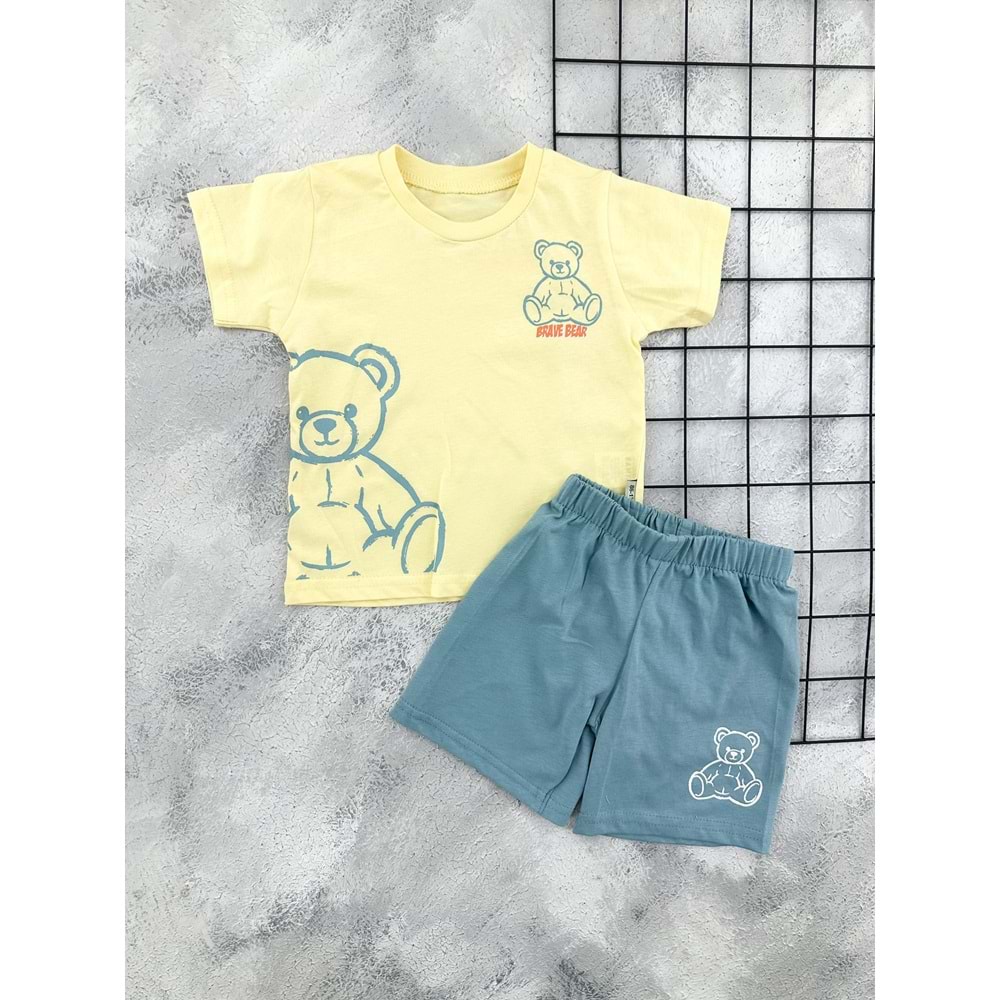 BAMBU 61420 BEAR BASKILI ŞORT TAKIM (1-4 YAŞ) - SARI - 4 YAŞ