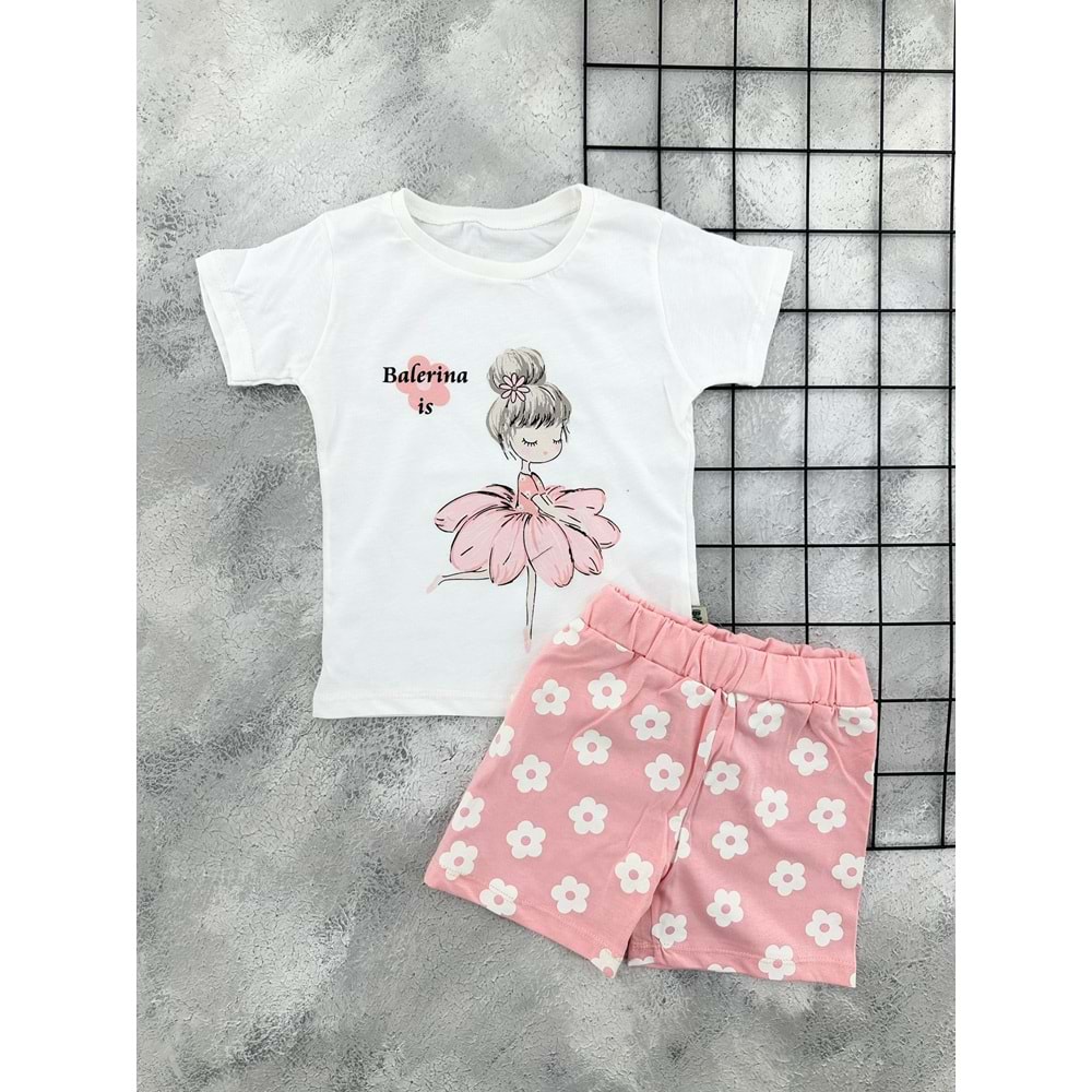 BAMBU 61211 BALERİN BASKILI ŞORT TAKIM (1-4 YAŞ)