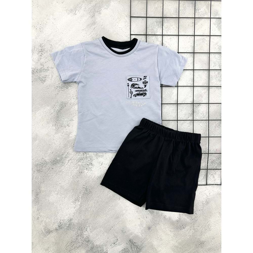 BAMBU 61404 GO WİTH YAZILI ŞORT TAKIM (1-4 YAŞ) - FÜME - 1 YAŞ