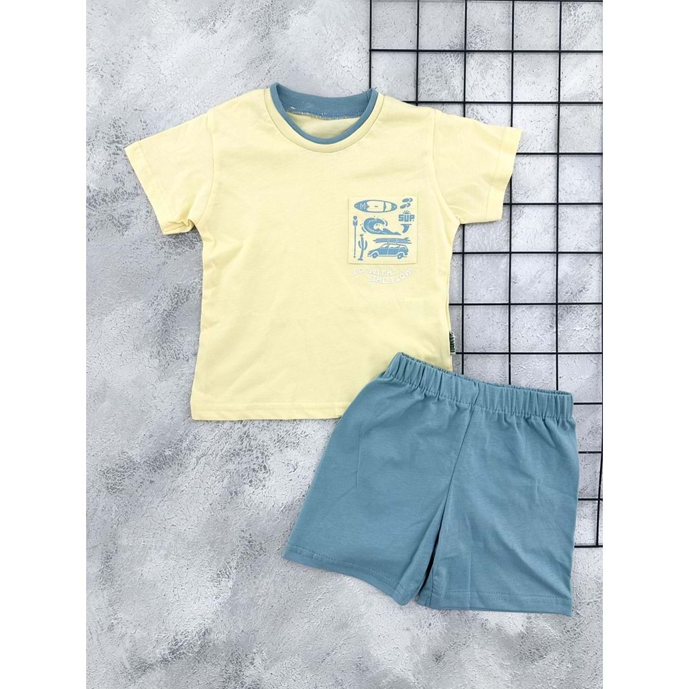 BAMBU 61404 GO WİTH YAZILI ŞORT TAKIM (1-4 YAŞ) - SARI - 4 YAŞ