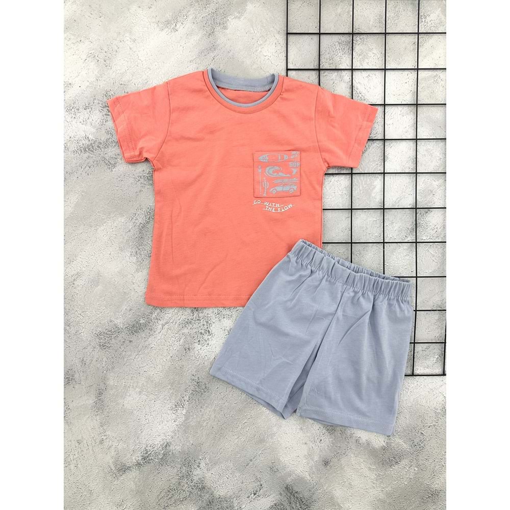 BAMBU 61404 GO WİTH YAZILI ŞORT TAKIM (1-4 YAŞ) - TURUNCU - 2 YAŞ