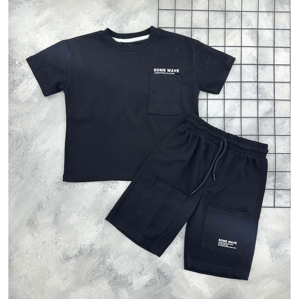 CIVILTI 3546 SOME WAWE BASKILI ŞORT TAKIM (6-9 YAŞ) - SİYAH - 6-7 YAŞ