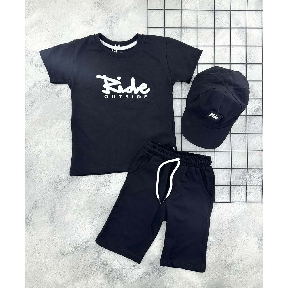 CIVILTI 3555 ŞAPKALI ŞORT TAKIM - SİYAH - 4-5 YAŞ