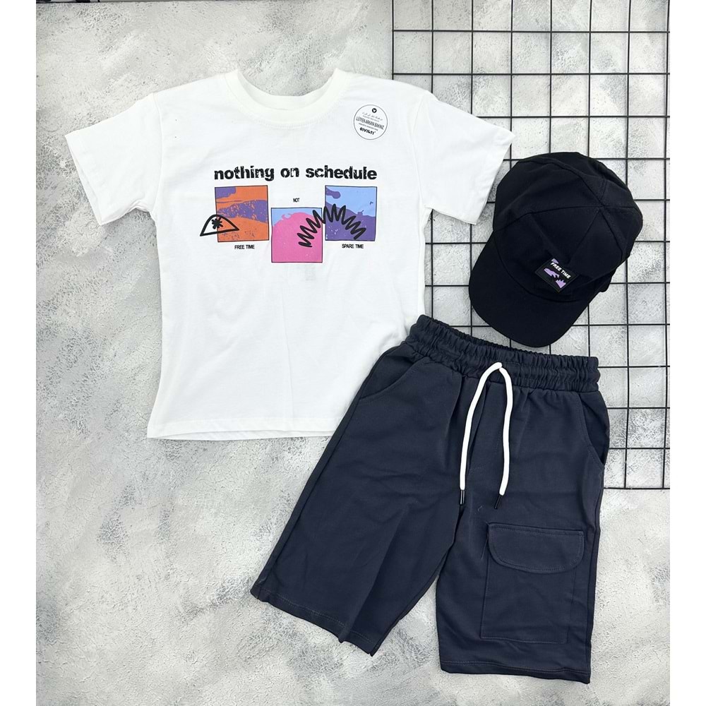 CIVILTI 3557 FREE TİME BASKILI ŞORT TAKIM - KREM - 6-7 YAŞ