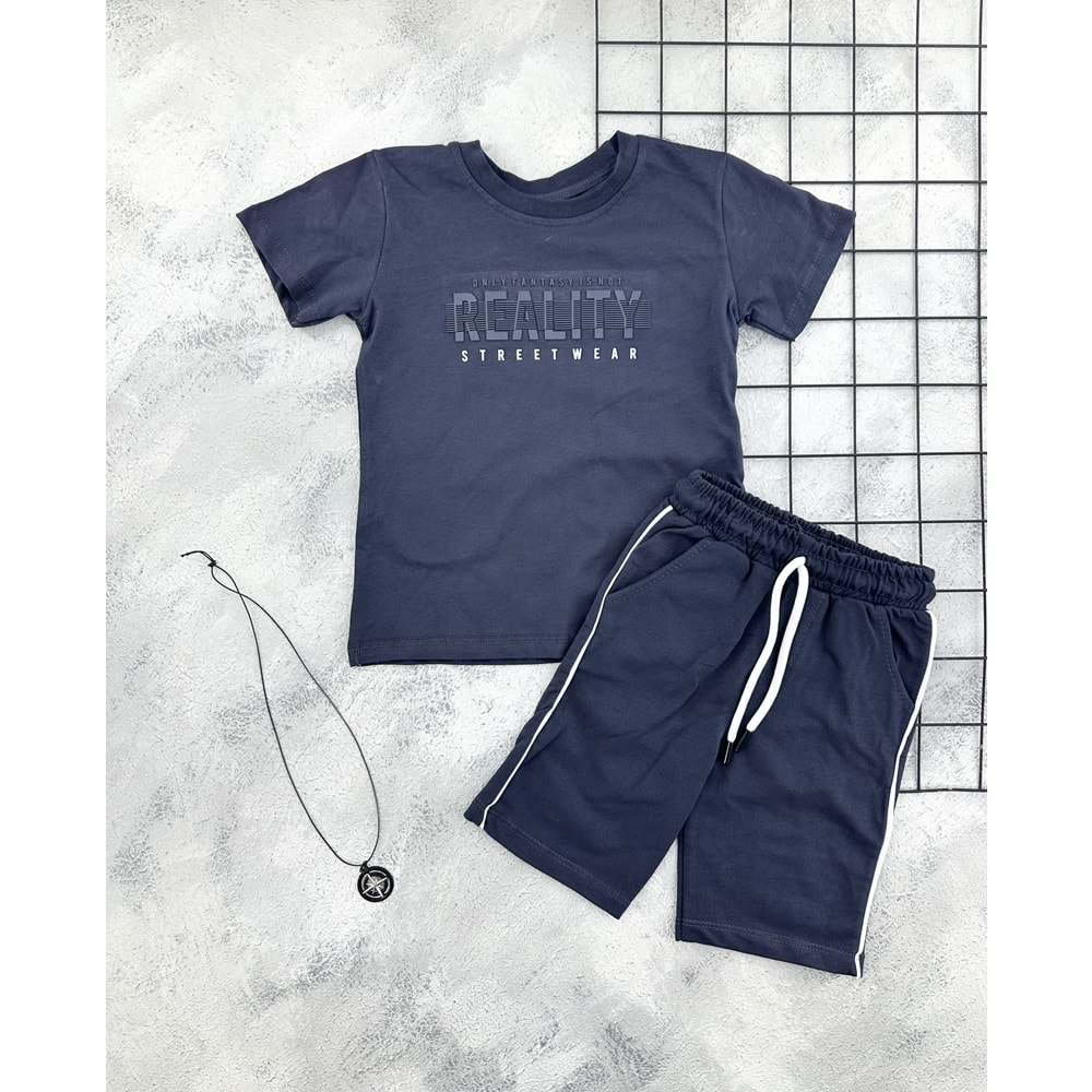 CIVILTI 3544 REALTY BASKILI ŞORT TAKIM - FÜME - 5-6 YAŞ