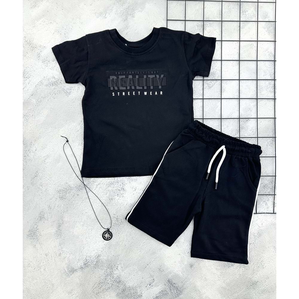 CIVILTI 3544 REALTY BASKILI ŞORT TAKIM - SİYAH - 2-3 YAŞ
