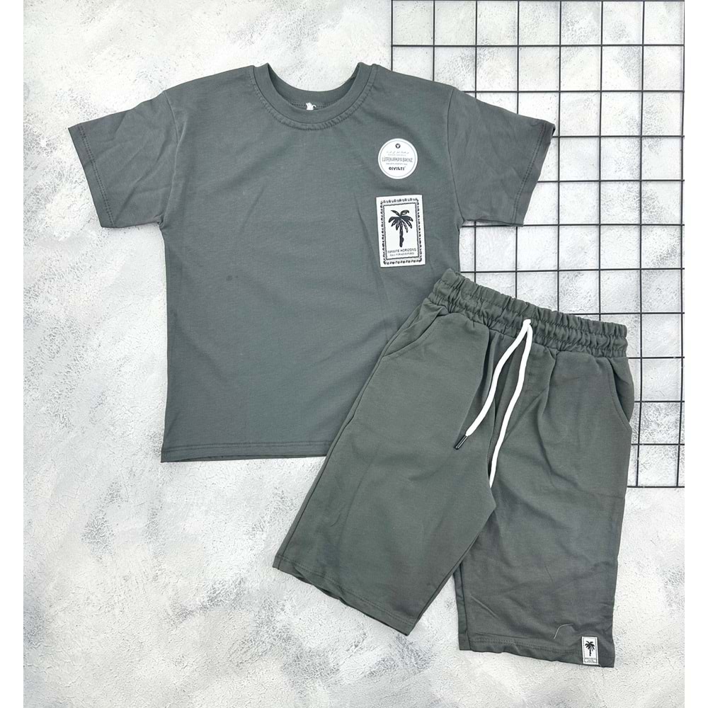 CIVILTI 3540 PALMİYE NAKIŞLI ŞORT TAKIM - YEŞİL - 8-9 YAŞ