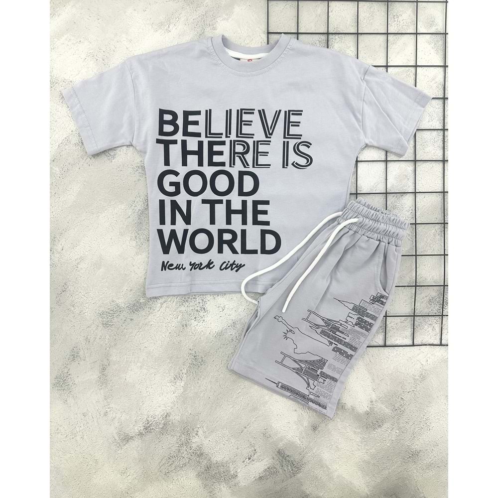 CİCİBOM 2004 YAZI BASKILI ŞORT TAKIM - GRİ - 3-4 YAŞ